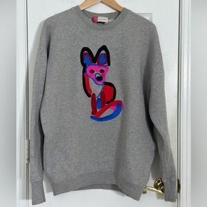 Maison Kitsune 2018 ACIDÉ MEN’S GRAY EMBROIDERED CREW SWEATSHIRT Size MEDIUM GC